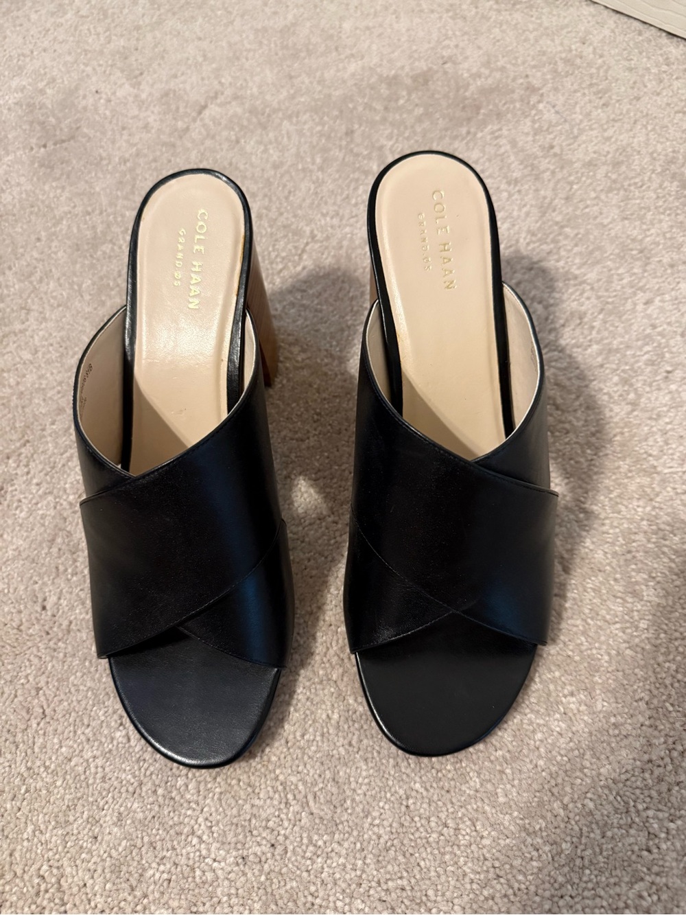 Cole Haan Black Leather Crisscross Mule Heels